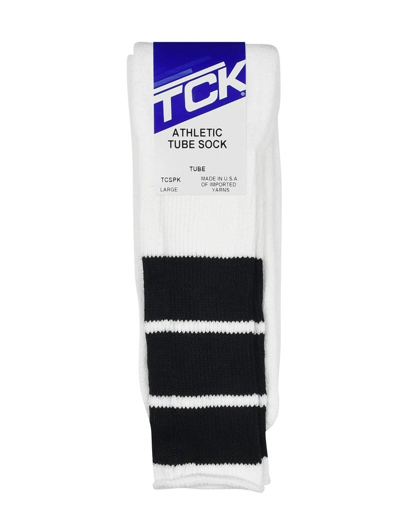 TCK Retro 3 Stripe Tube Socks (Black, Large) - Image 3